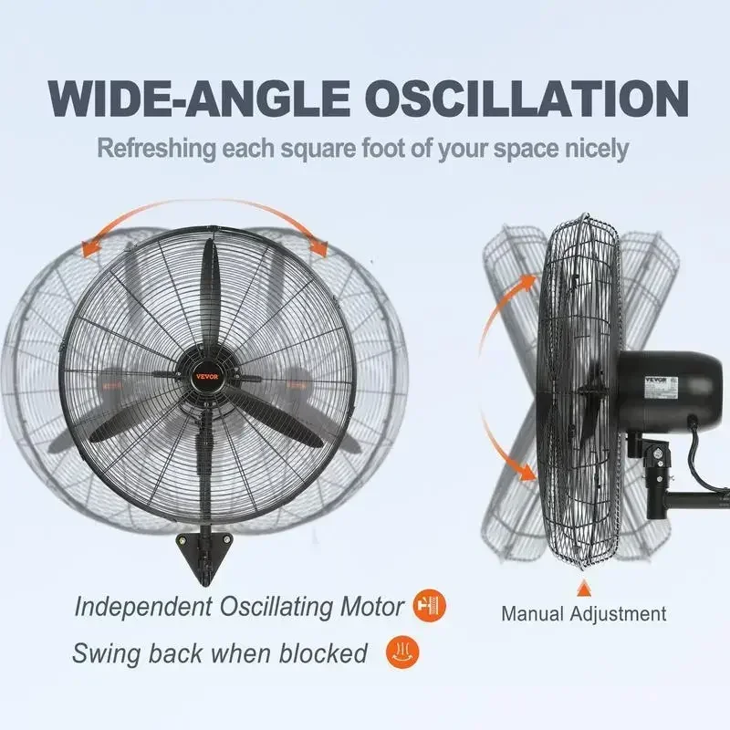 VEVOR Ventilador de nebulización de montaje en pared, alta velocidad máxima de 3 velocidades. 7000 CFM, ventilador de pared industrial oscilante impermeable