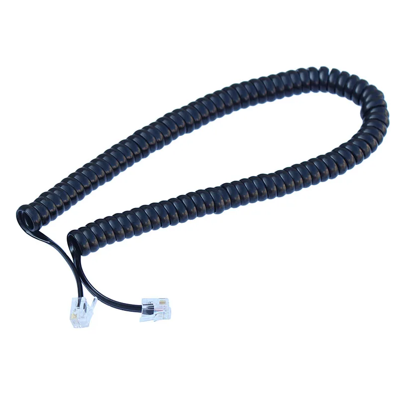 Cable de mango de teléfono RJ11 retráctil con resorte, 50cm a 150cm, antibobinado, anudado, giratorio