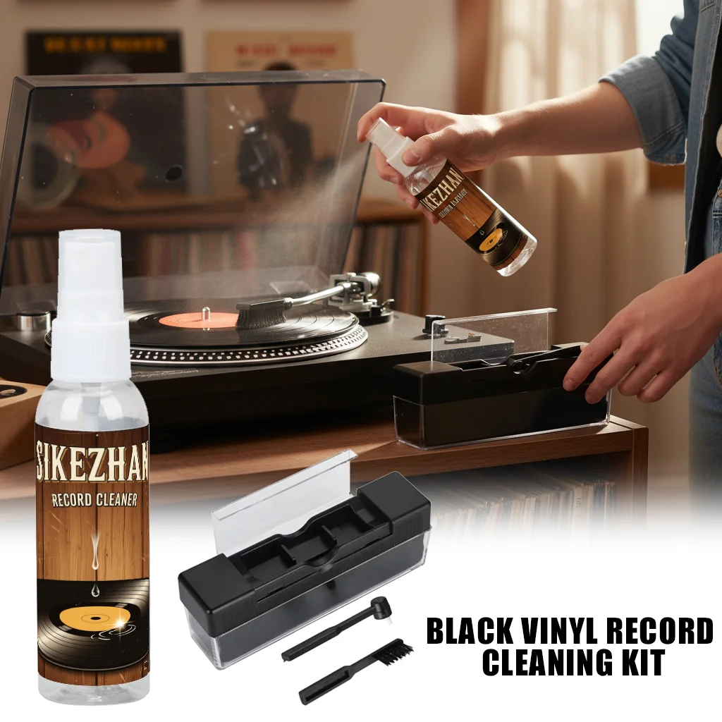 Record Cleaner + Velvet Brush Set，Anti‑Static LP Cleaning，Remove Dust/Oil，Reduce Crackle，Restore Shine & Sound for Turntables
