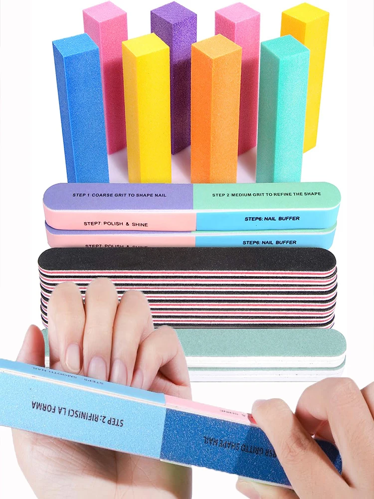 20pcs/Set Nail Files Colour Rectangle Rubbing And Polishing Block Sets 400/1000 Grit Rub-down Strip Smooth  Nail Repair Tools