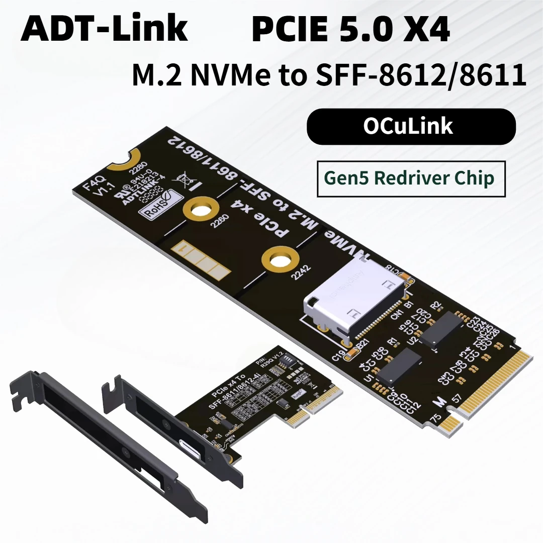 

F4Q M.2 NVMe Pcie 4.0 To Oculink SFF-8612 Pcie 5.0 X4 External Graphics Card Adapter Board With Redriver Chip Female Port Gen5x4