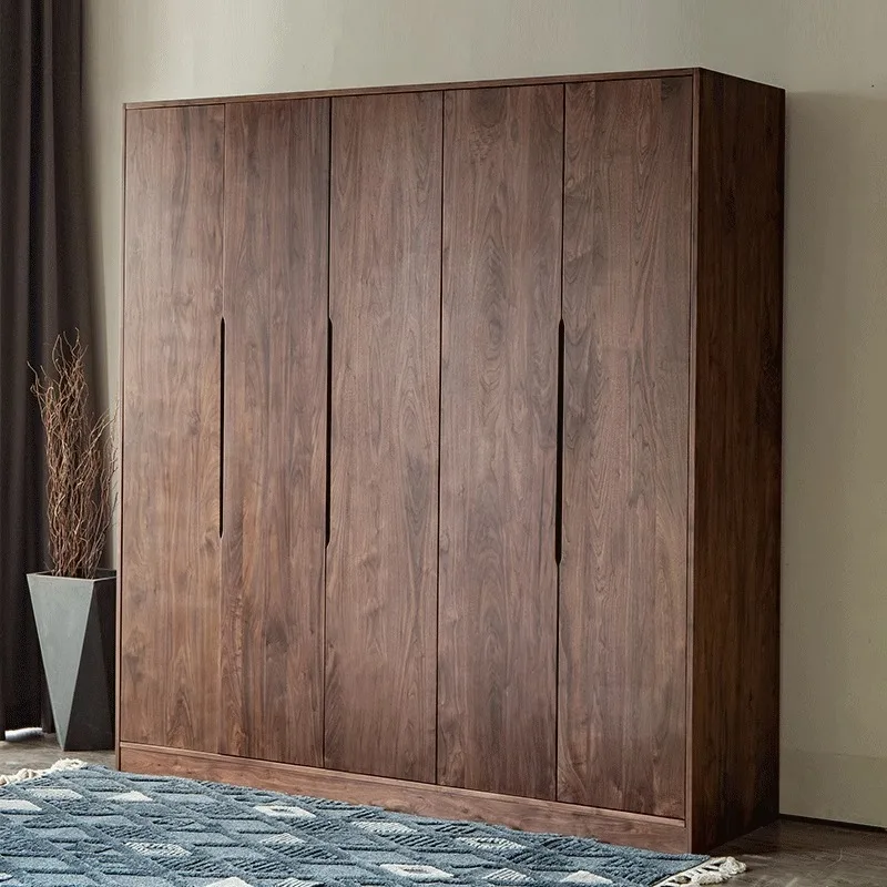 Bedroom cloakroom solid wood cabinet, large capacity Nordic multi-functional Japanese black walnut wardrobe