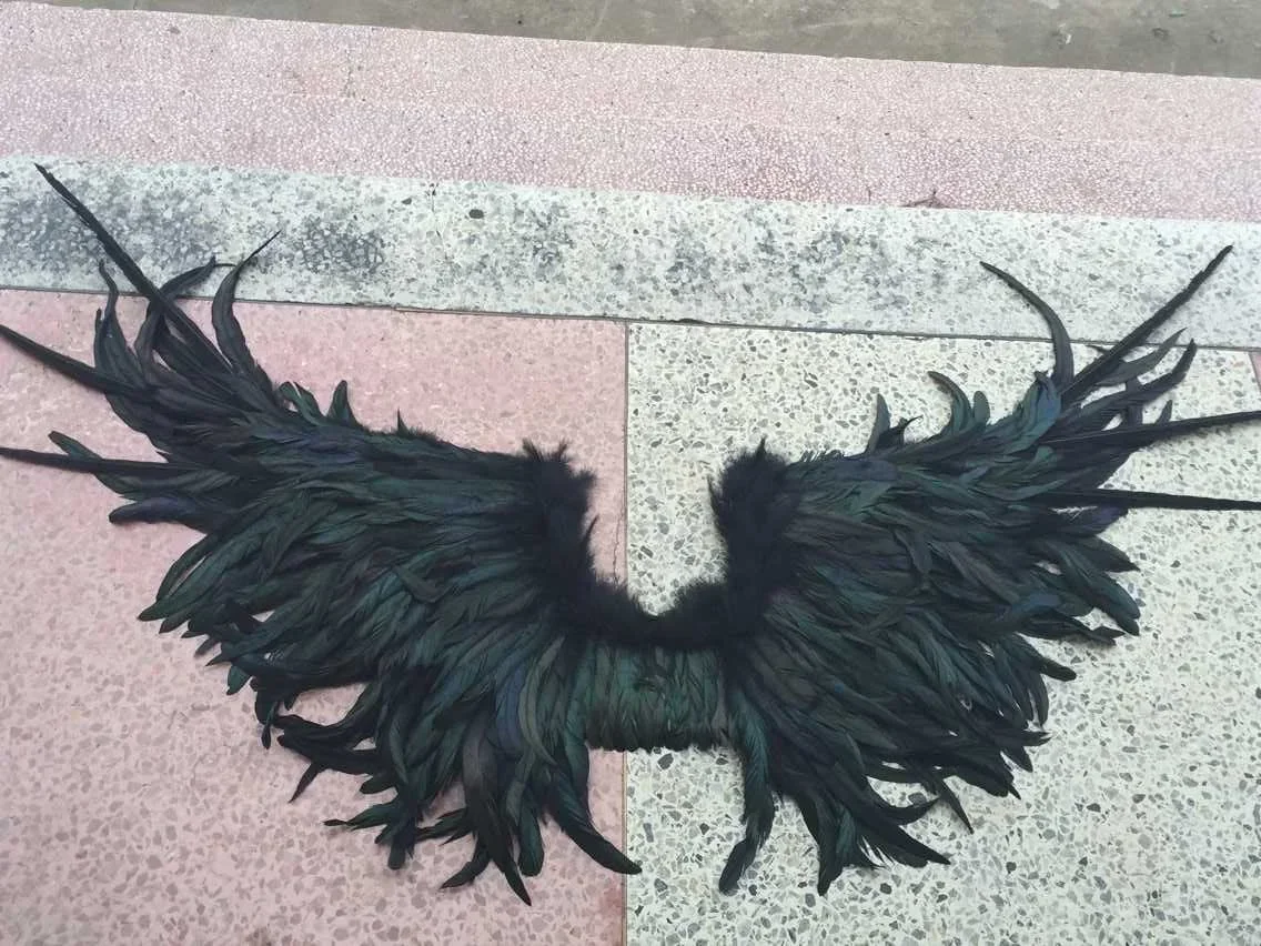 Rooster Tail Feather angel Wing Black Large Wings Photography Model Fashion Show Wedding Shooting Halloween Christmas Props