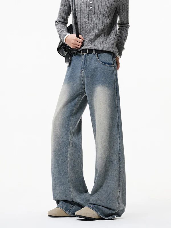 

Мужские джинсы в американском ретро-стиле, прямые, широкие, повседневные, модные, весенние, с эффектом потертости, свободного кроя, из полиэфирного волокна