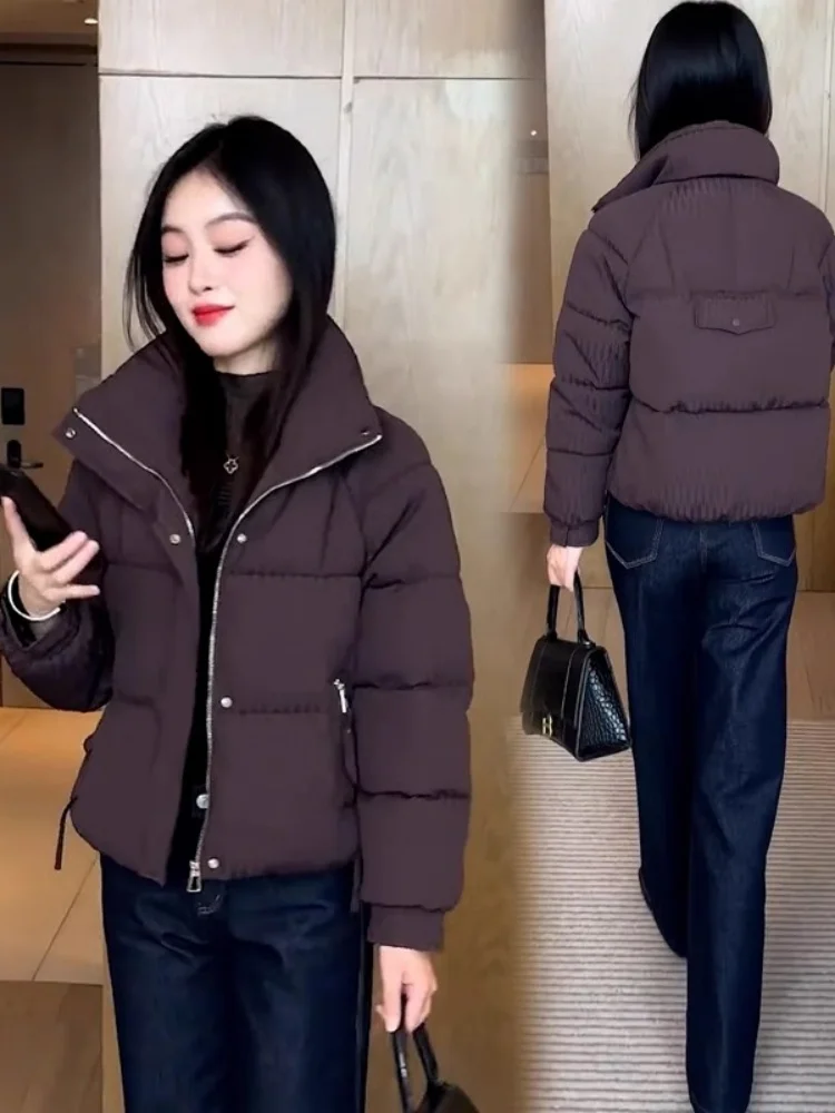 Women's down Cotton Jacket 2026 Winter New Style Chic Stand Collar Slimming Thick Warm Short Coat Small Figure Short Cotton Coat