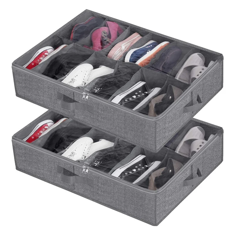 

Under Bed Shoe Storage Organizer ,Closet Shoes Storage Boxes Bin Container (2 Pack Fits 24 Pairs) With Clear Cover