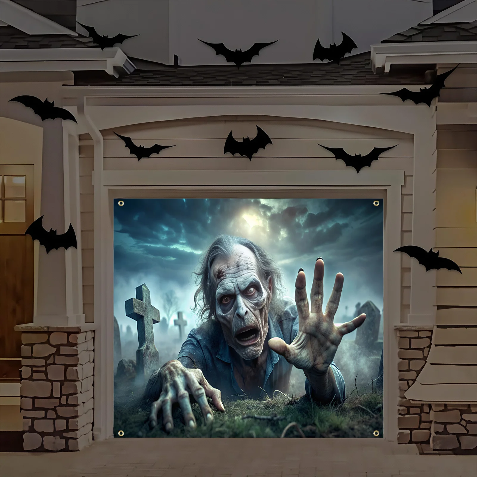 Décoration extérieure pour la scène des zombies ressuscités dans le cimetière, en polyester durable.