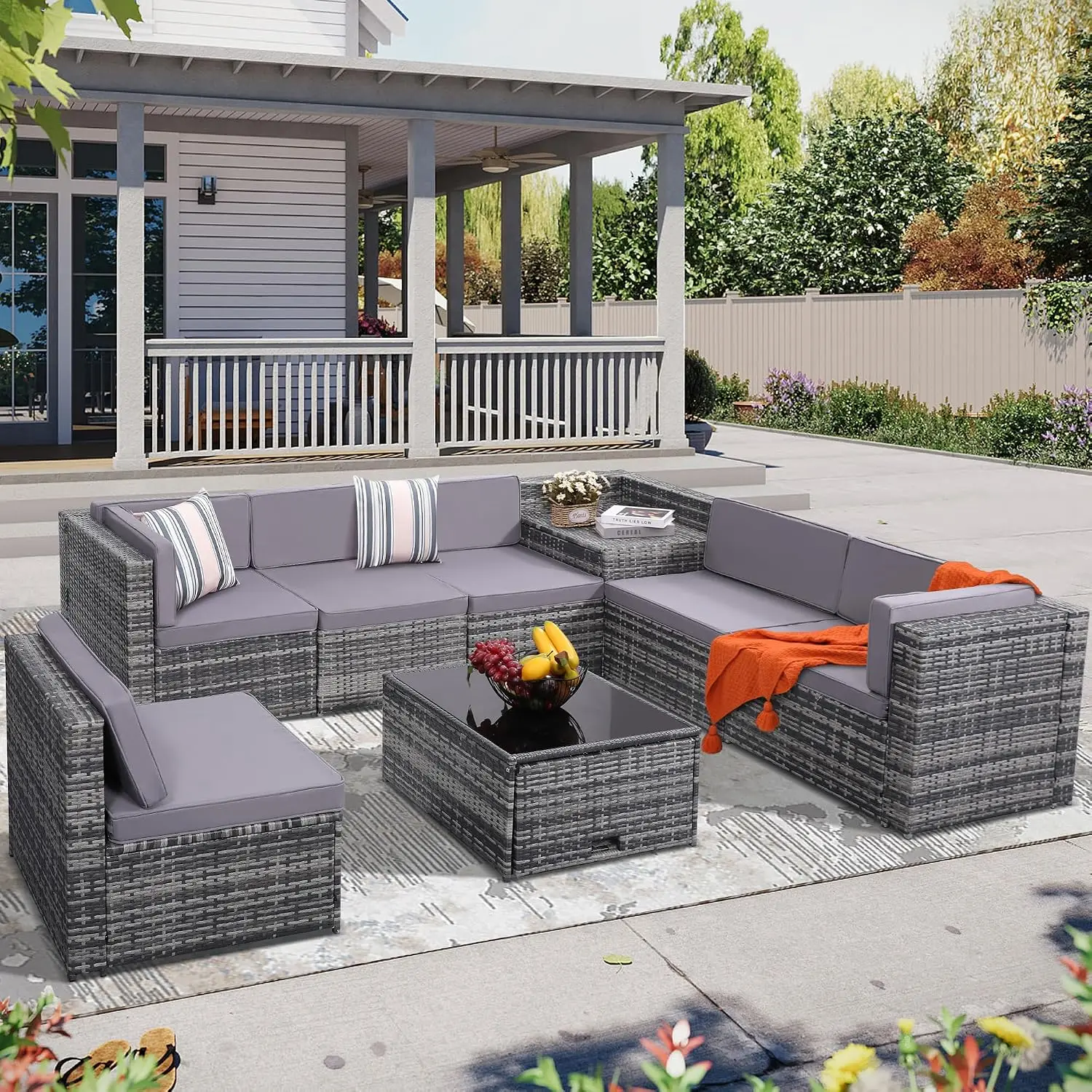 8 Piece Modular Patio Sofa Set, Outdoor Sectional Furniture With Cushions, Garden & Balcony, Aluminum Frame, Customized