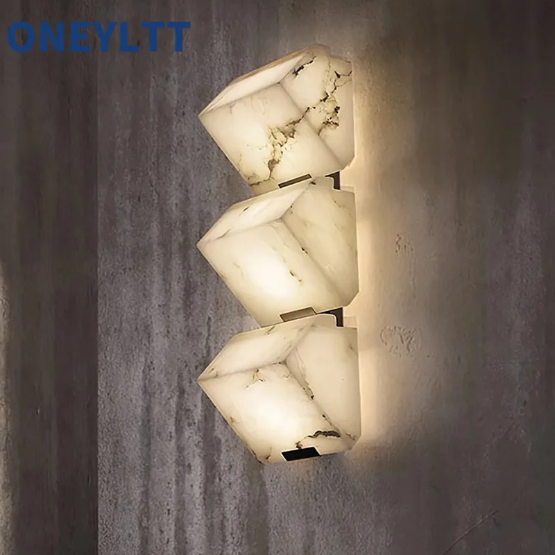 

Spanish natural marble wall lamp, new Chinese style villa hotel restaurant clubhouse lobby, corridor, bedroom, bedside wall lamp