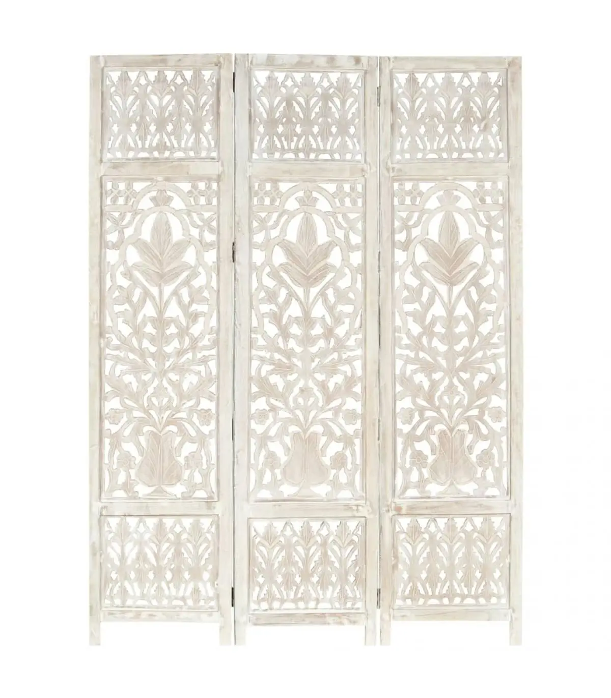 Room dividers screen 3 panels hand carved wood white handle 120x165 cm