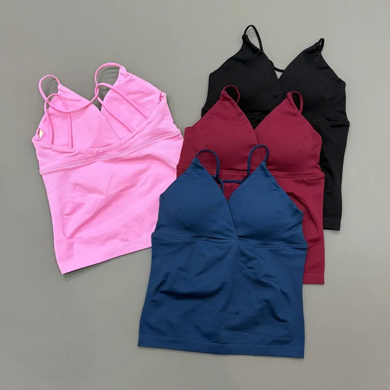 Vision Twist Front Longline Top Women Gym Tank Tops Quick Dry Thin Strap High Elastic Yoga Vest Push-up Running Fitness Clothing