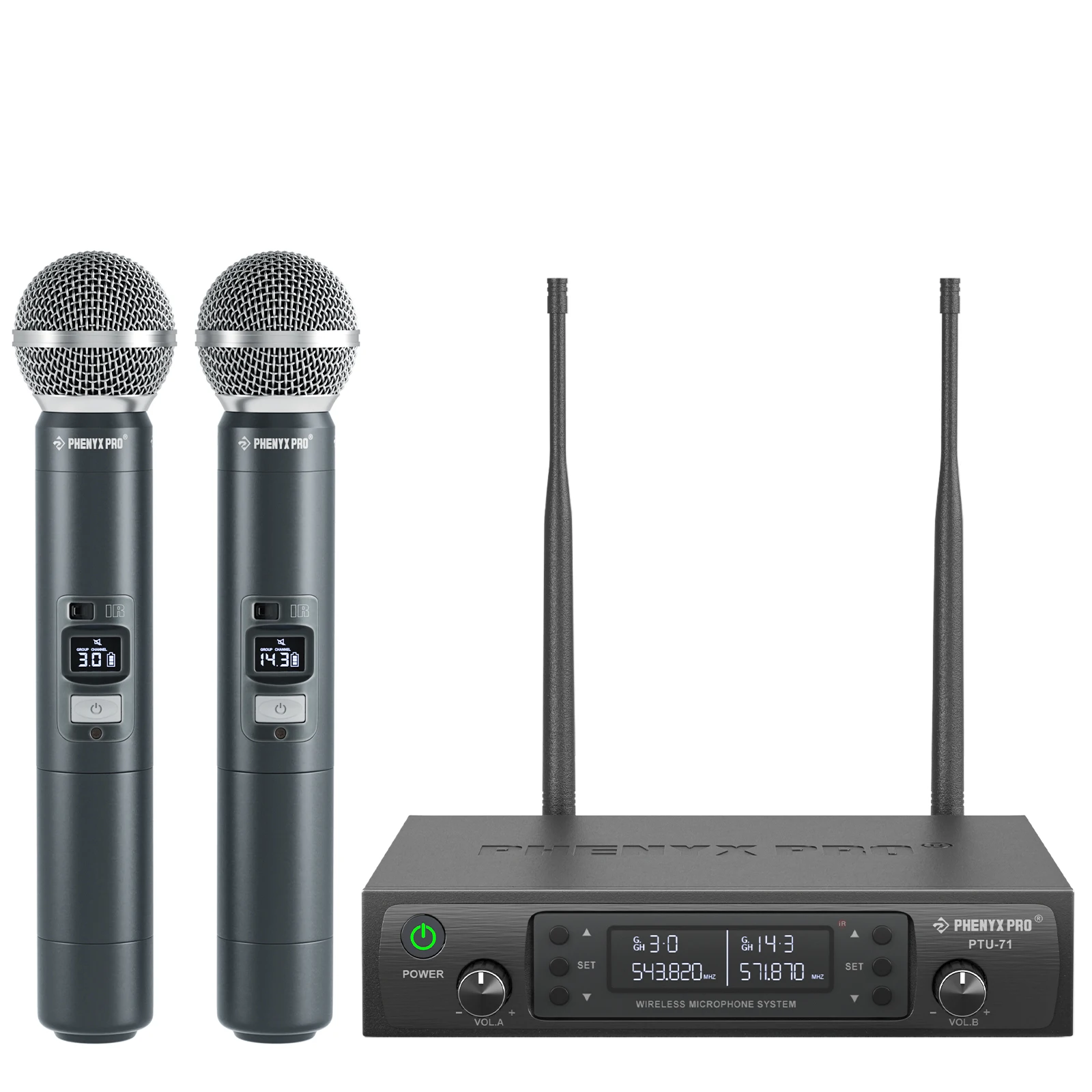 Phenyx Pro UHF Dual  Wireless Microphone System Profeesional Adjustable Sturdy Metal Build 100M  For Church, Singing, Karaoke