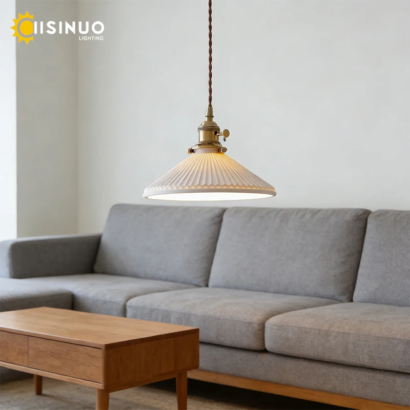 

Retro White Pendant Lights Ceramic Hanging Beside Lamp LED E27 Loft Lighting Fixtures for Bedroom Living room Kitchen Bar Decora