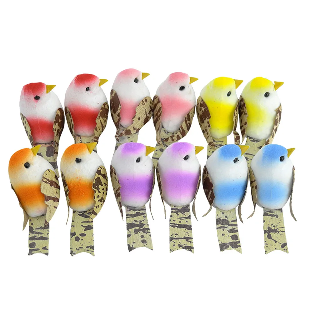 

12 Pcs Simulation Bird Ornaments Artificial Decor Lifelike Model Garden Lawn Home Office Decorations Safe Gifts