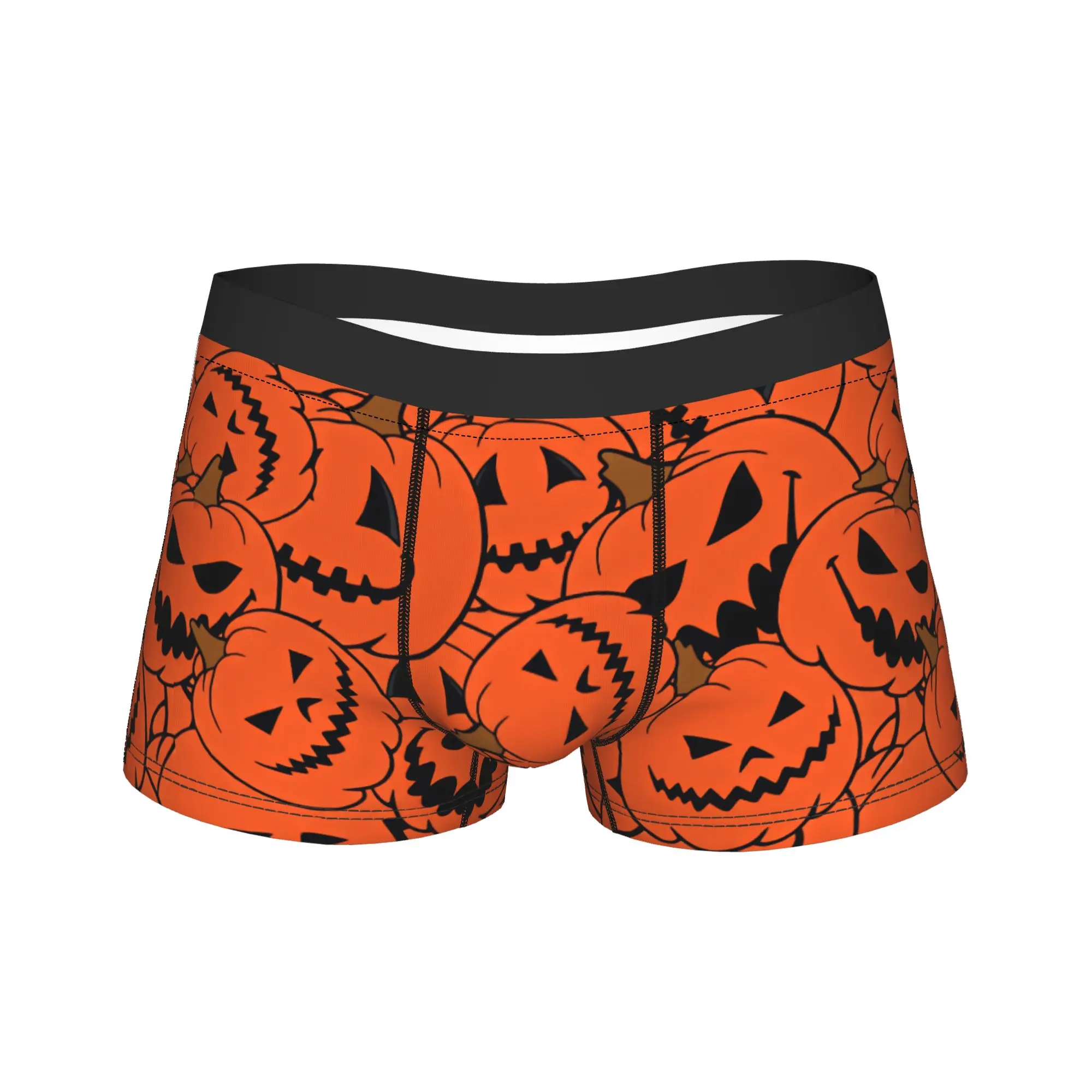 Halloween Jack O Lantern Pumpkin Seamless Pattern Underwear  Novelty Panties Customs Shorts Briefs For Men 3D Large Size Trunk