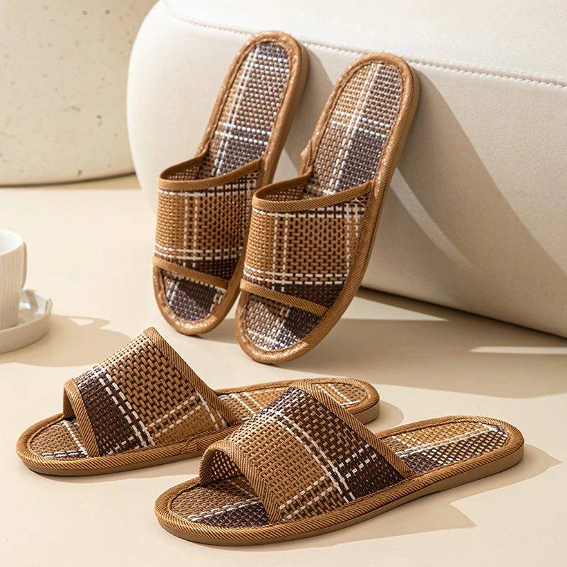 Vine Grass Women's Slippers Home Flats Cane Woven Summer Luxury Designer Woman Shoes Natural Fashion Indoor Slides Couple Soft