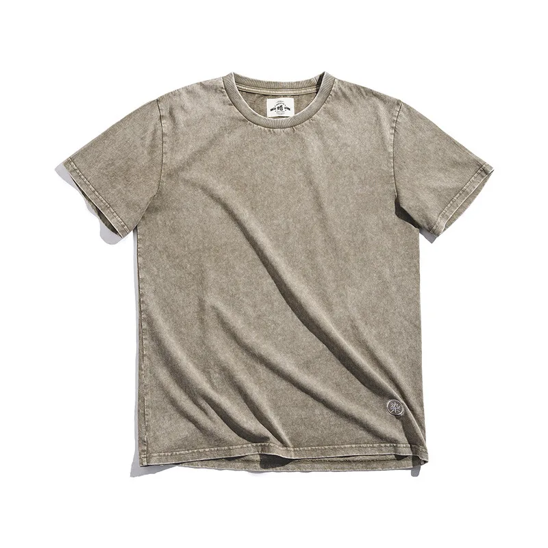 Madden workwear retro old batik khaki T-shirt washed casual short-sleeved bottoming shirt men's summer