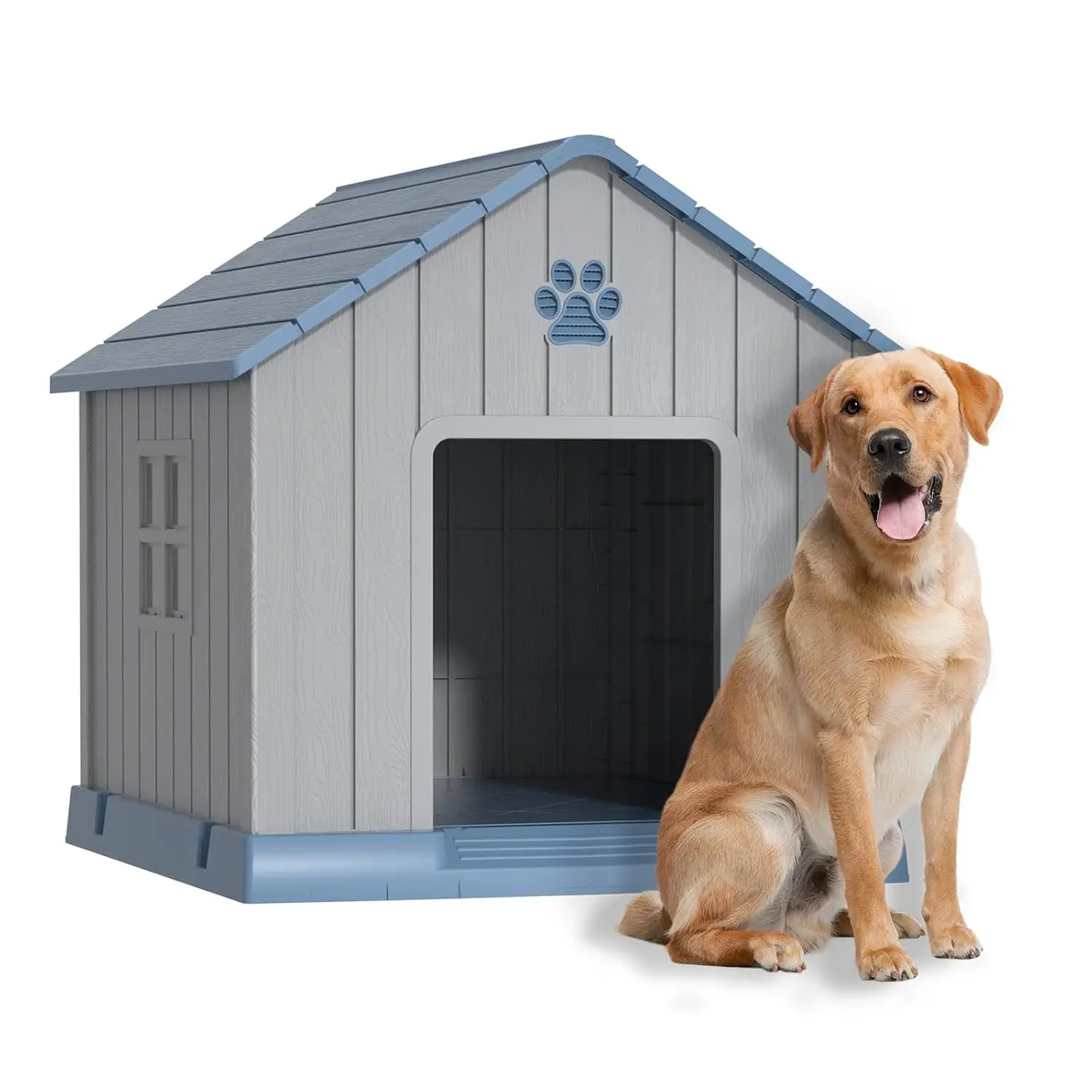 Weatherproof Resin Dog House with Vents & Elevated Floor for Small Medium Large Dogs, Easy Clean Assemble 38.82