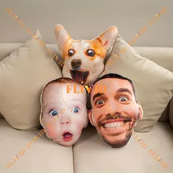 Personalized 3D Human Head Photo Pillow Custom Portrait Dog/Cat Pillow Lover Memorial Cushion Creative Gift Sofa Throw Pillow