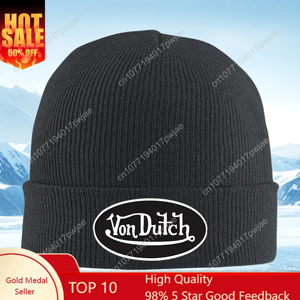 Von Nederlandse belettering logo ovaal frame Heren Dames Unisex Gebreide muts Beanie Pullover Cap Winter Thermisch Warm Kerstmis Outdoor Cycli