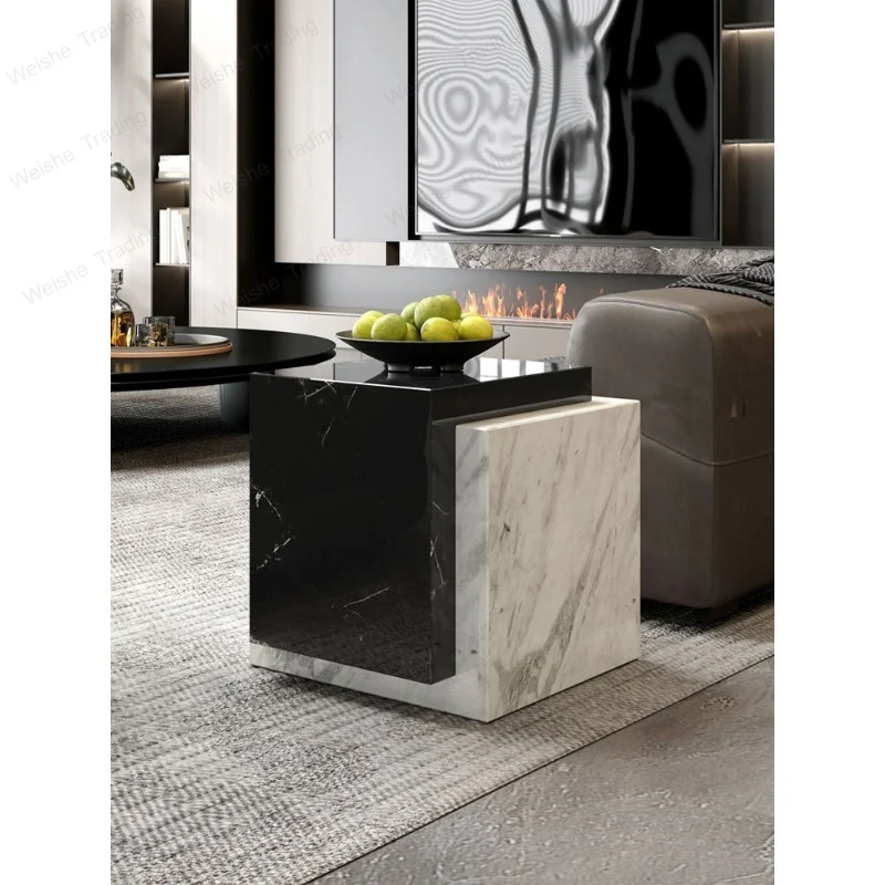 Minimalist light luxury modern natural marble edge few model rooms hotel high-end bedside table art table
