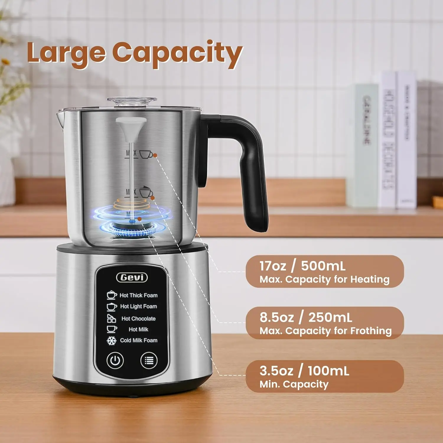 ماكينة صنع الشوكولاتة الساخنة مع رغوة الحليب وبخار 5 في 1، مكواة بخار الحليب الاحترافية، 17 أونصة/3.5 أونصة، ستانلس ستيل