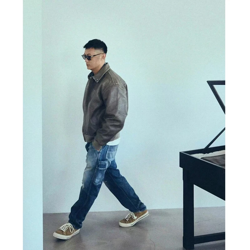 

Daily Wear MNES Denim Jeans Straight Leg Multi-ket Waed out High Denim Jeans Casual Youthful Sle mid Waist Zipper Fly