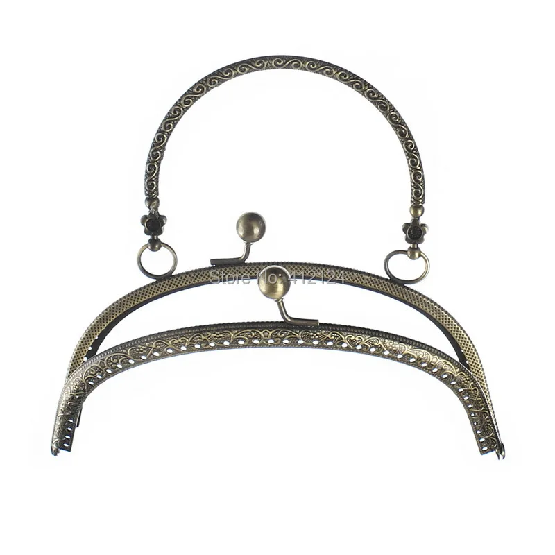 

15Pcs Metal Purse Bag Frame Kiss Clasp Lock With Handle Pattern Bronze Tone Women's Handbag 16.5x9.5cm