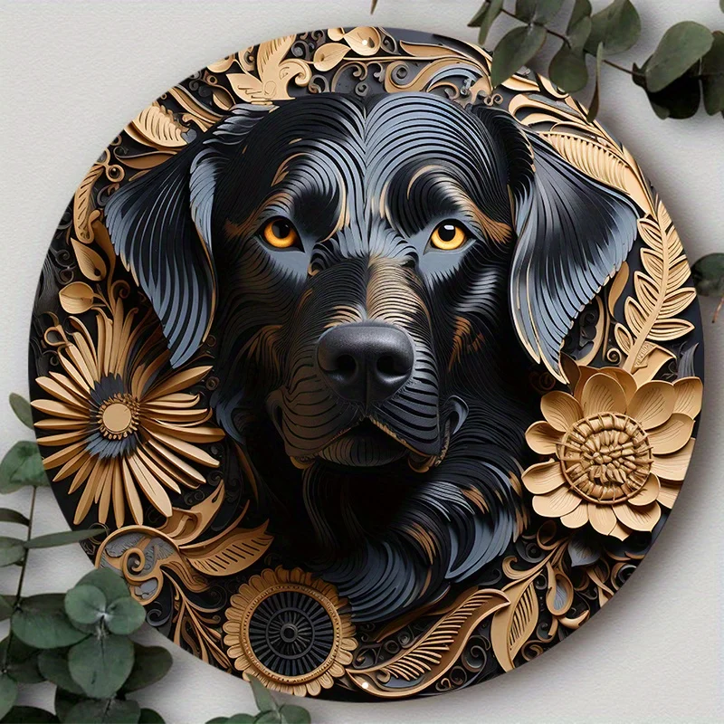 

Aluminum Metal Sign 2D Flat Circular Wreath Logo, Tavern Club Home Scene Decoration, Gift for Dog Lovers, Decorative Wall Poster