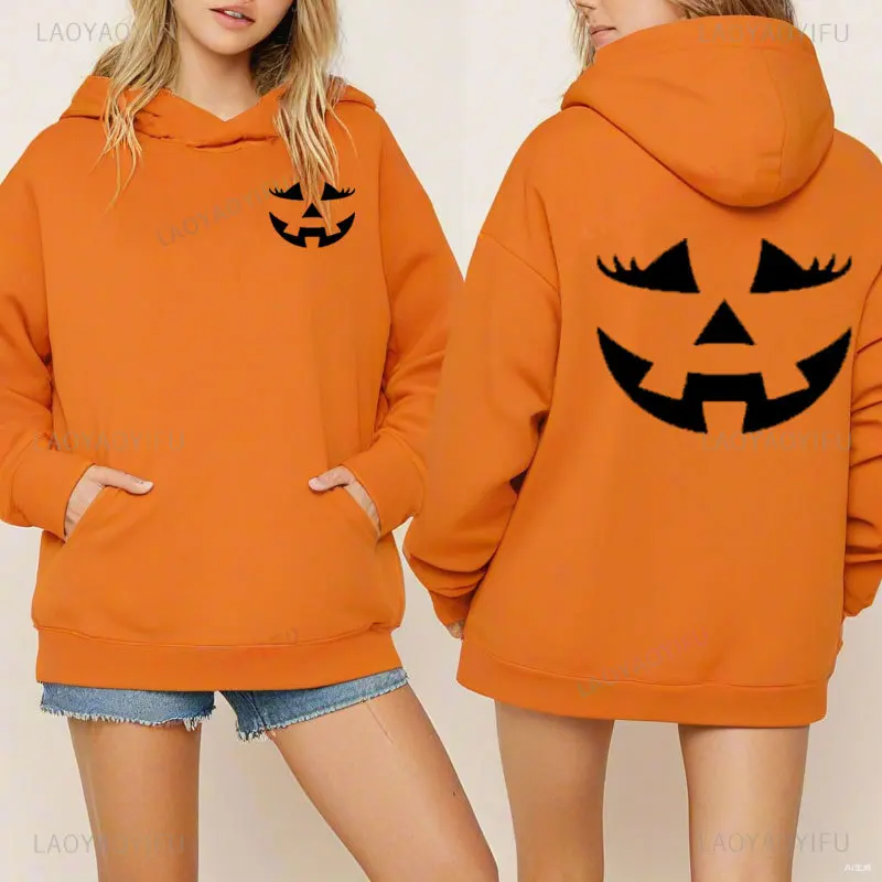 Hoodie grafis wajah labu Hoodie Jackolantern dicetak Hoodie Lucu Halloween untuk Sweatshirt Unisex musim gugur musim dingin