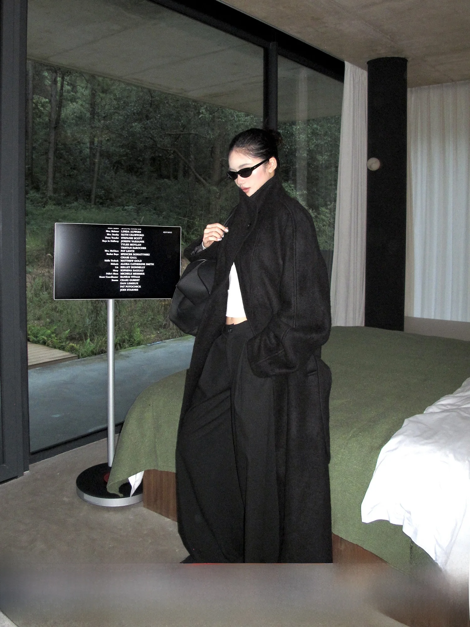 

Rovente Women's Thiened Woolen Coat Long Loose Korean Sle Long Sve Stand Collar Bla Winter Outerwear with Belt