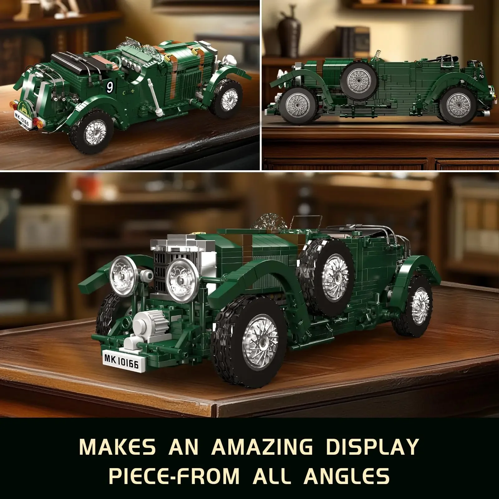قالب الملك 10166 1147 قطعة الأخضر ريترو خمر سيارة اللبنات الكلاسيكية منفاخ سيارة عتيقة نموذج الجمعية الطوب لعبة أطفال هدية #6