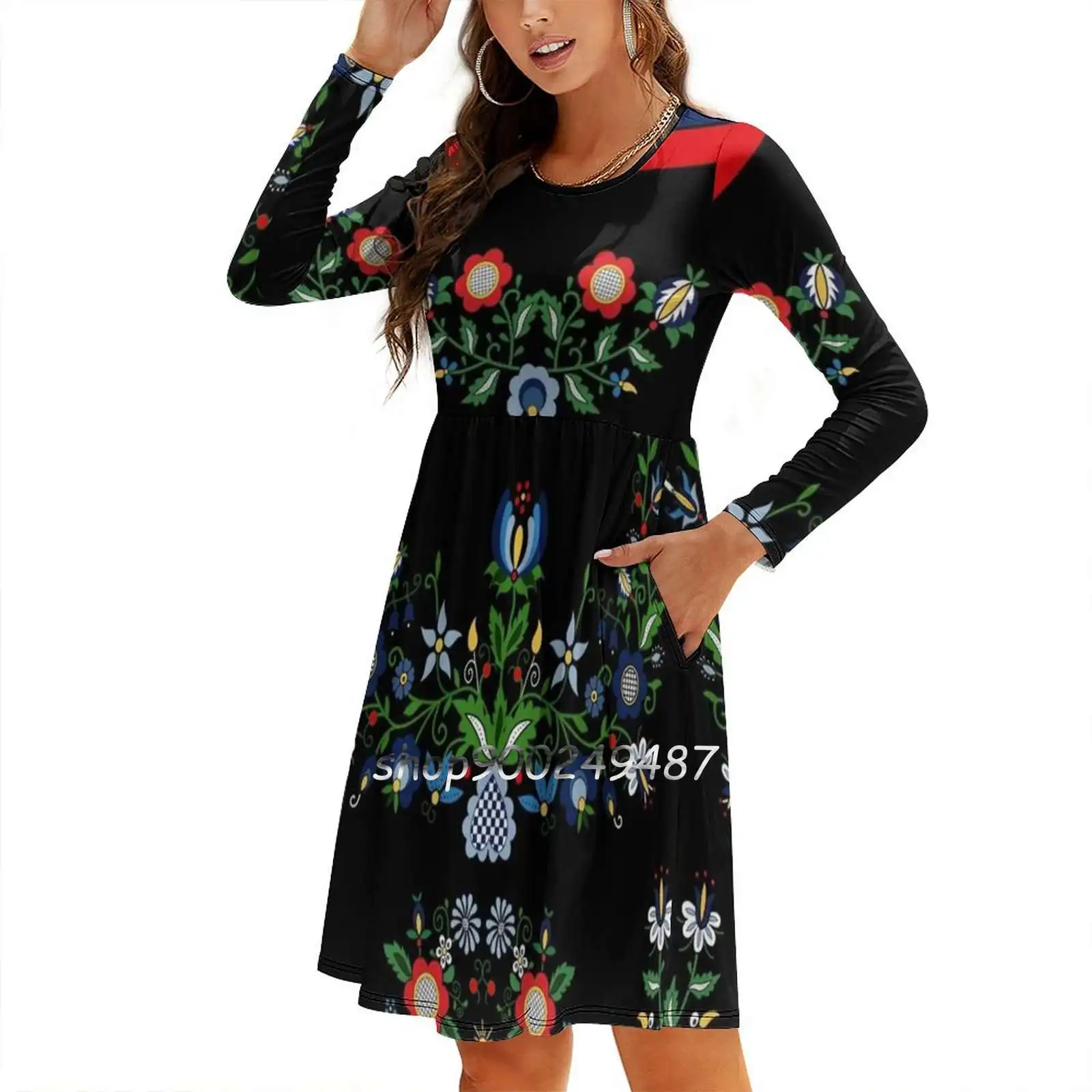 Folk-Kashubian Folk-Composition Em Preto Bg Vestidos de Festa À Noite Midi Vestido Sexy Feminino Doce Vestido de Uma Peça Folk Coreano