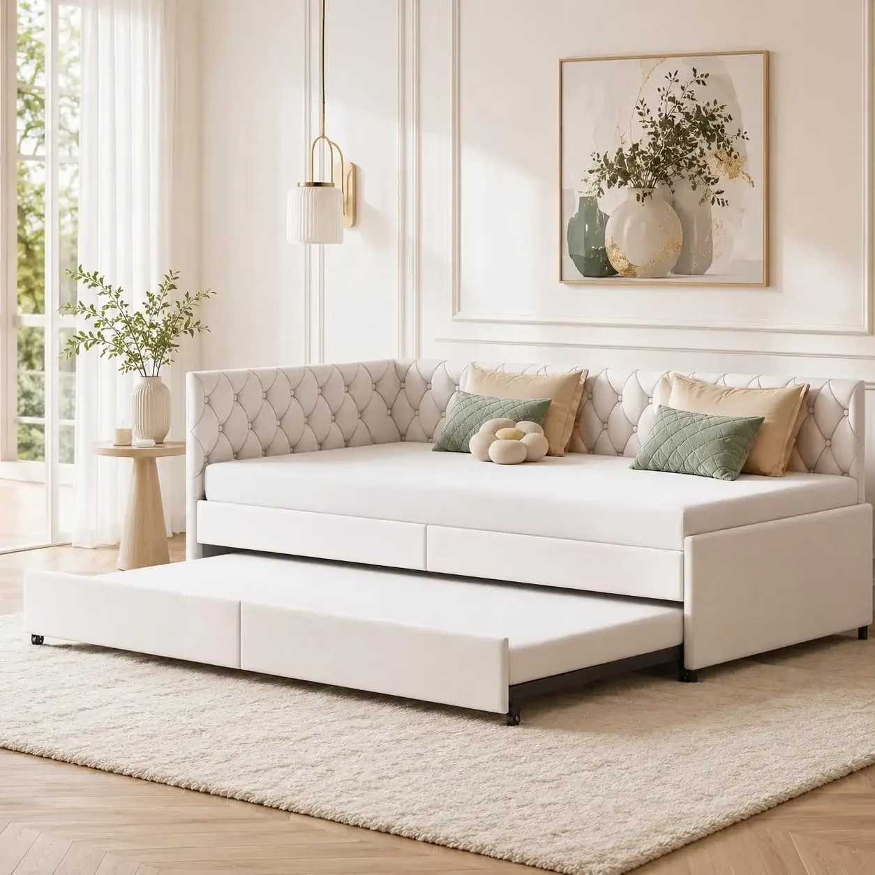 Schlafsofa 90 x 200 cm mit Rückenlehne, klappbares Sofa mit Schlaffunktion und Lattenrost, ausziehbares Schlafsofa, Einzelbett, Tagesbett, gepolstertes Bett, Samt, ohne Matratze.