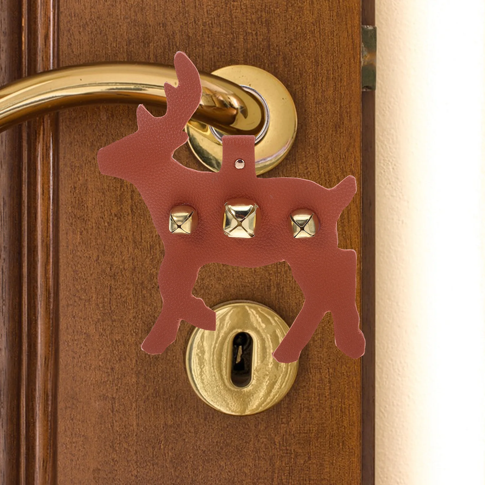 

PU Christmas Door Knob Hanger Reindeer Sleigh Bell Door Knocker Decorative Entryway Bell Festive Holiday Winter Decor