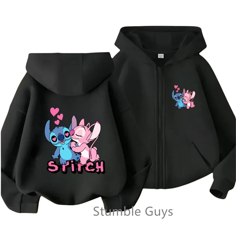 Girls Stich Clothes Boys Long Sleeve Fashion Casual Trucksuit 3-14y Kawaii Children Stitch Hoodies Kids Teen Zipper Sweatshirt