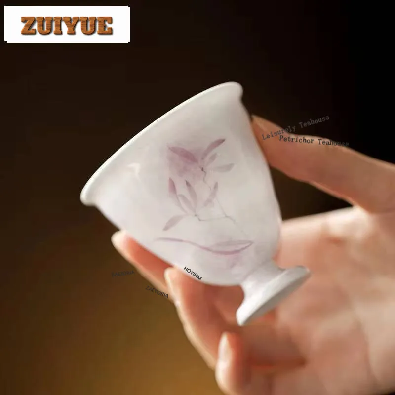 

80ml Underglaze Hand-painted Orchid Teacup Thin Body High Footed Cup Handmade Large Master Tea Pair Kung Fu Teaware Collection