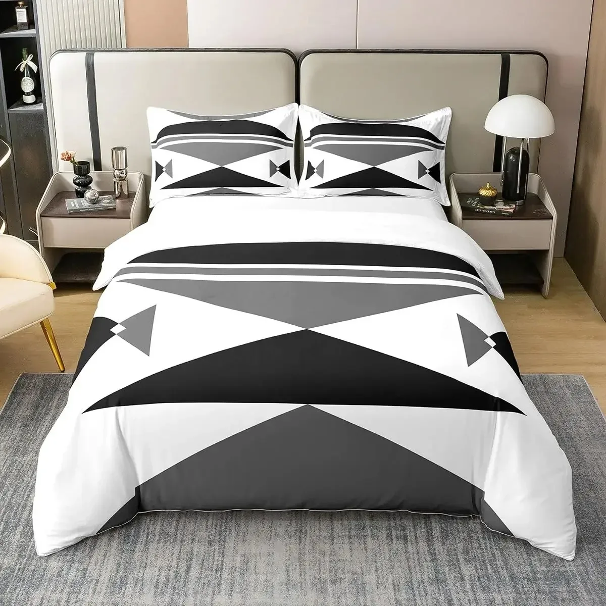 Geometric Duvet Cover for Boys Comforter Cover Set Twin Size Strip Lines Bedding Set with 2 Pillow Case 3Pcs Bedroom Decor