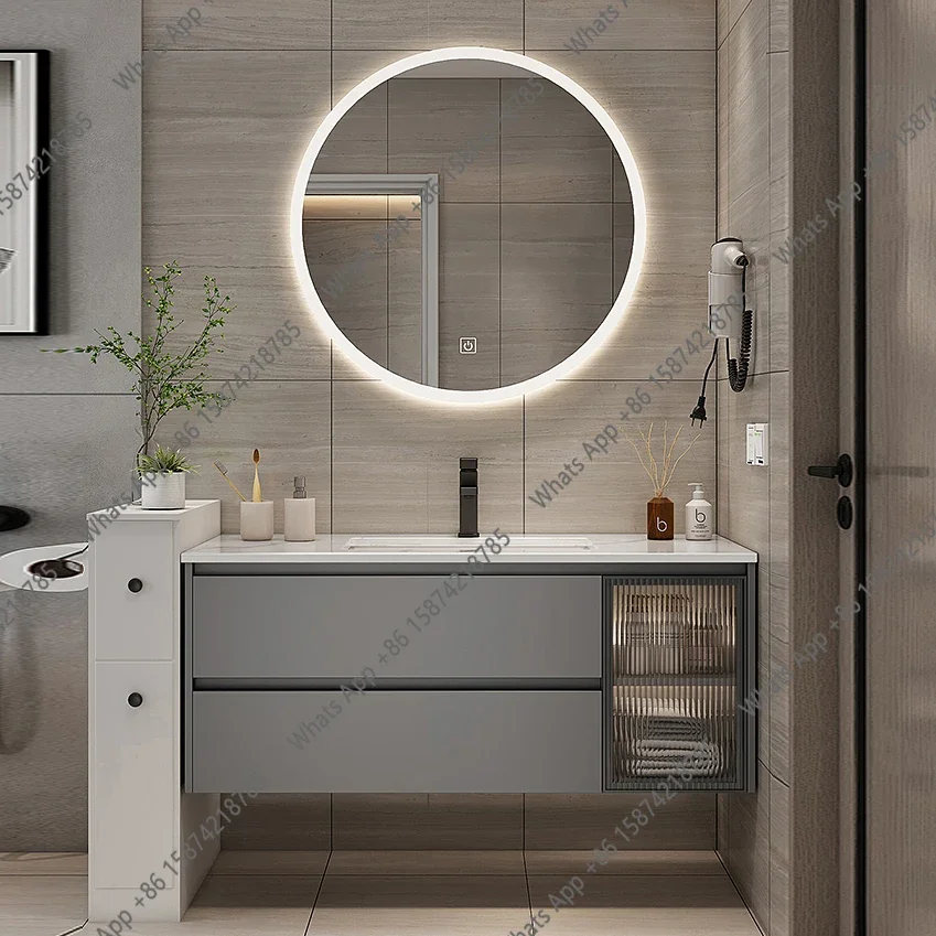 X69 Marble Smart Bathroom Vanity Cabinet With Sink And Mirror Looking Combination One Hand Wash Basin Washbasin Toilet Round Mir