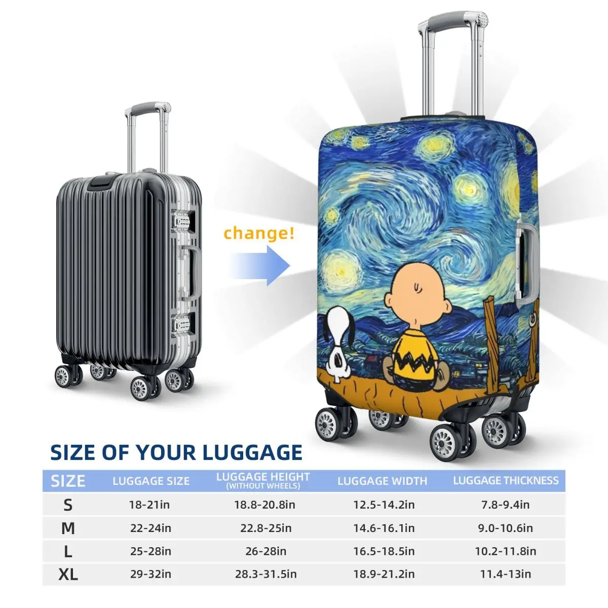 Snoopy Suitcase Cover Starry Night Pop Art Holiday Business Strectch Luggage Case Protector