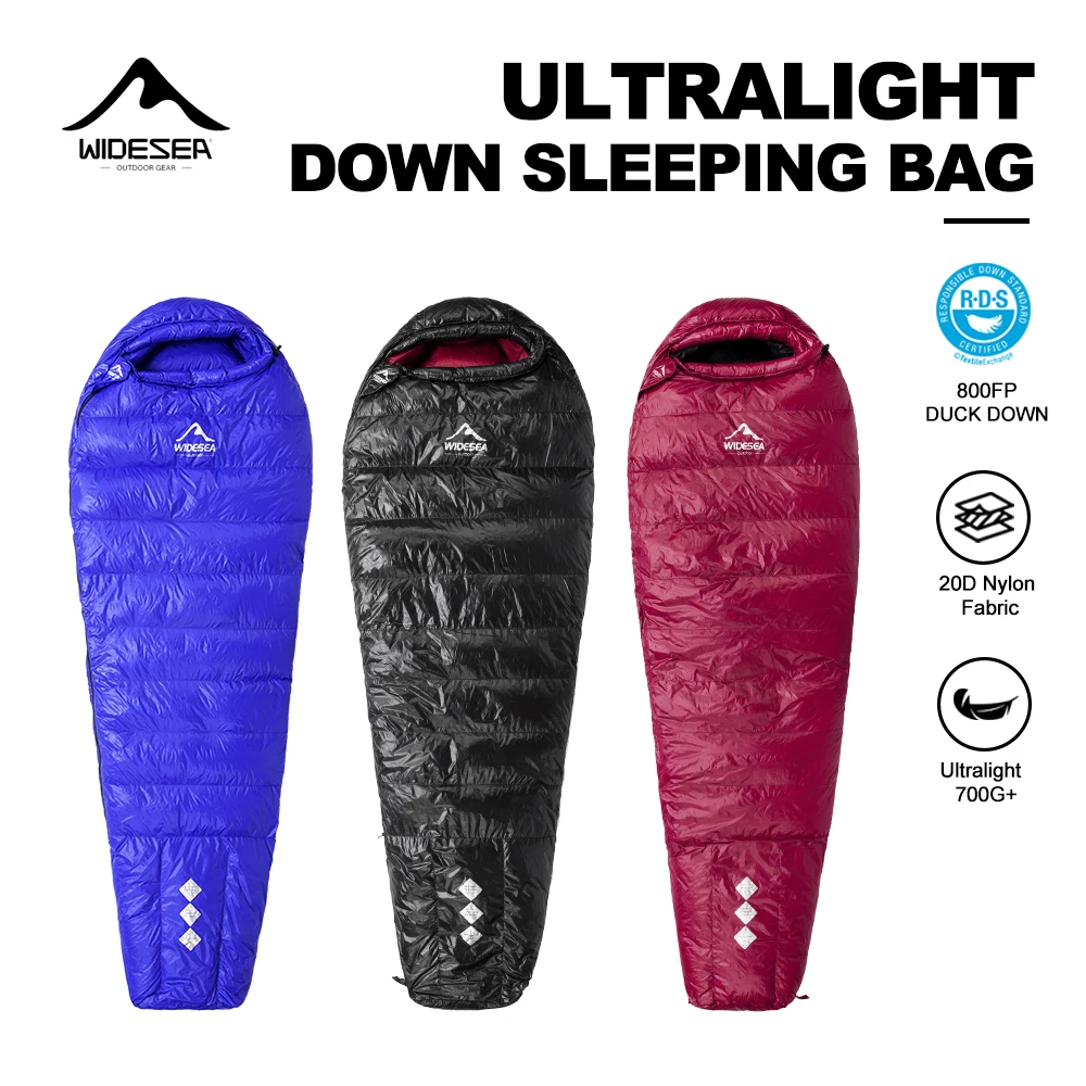 Widesea Camping-Schlafsack aus Entendaunen, Flusen, Winter, wasserdicht, Nylon, Reißverschlusstasche, Design, ultraleicht, Wandern, Überlebenszubehör