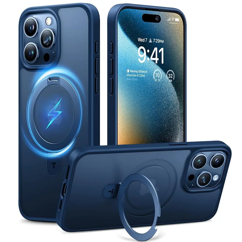 

Magnetic Ostand for iPhone 15 Pro Max Case, [Military Grade Drop Tested] [Compatible with MagSafe][Build-in Kickstand] Trans