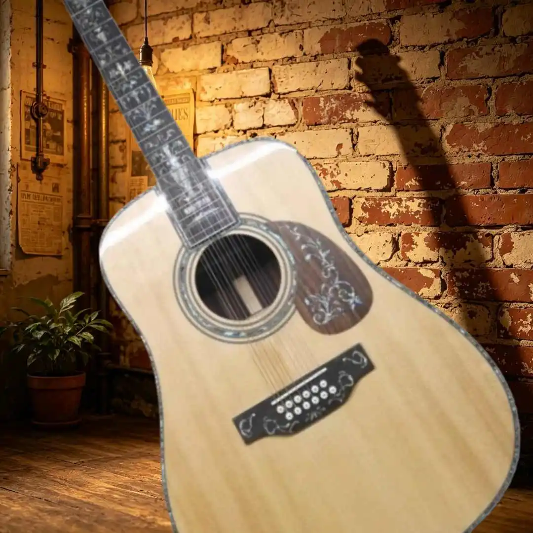 Acoustic Guitar D45 12 String Wooden Drum with D Strings Spruce Wood Grain Luxury Large Vase Rosewood Fingerboard Fixed Bridge