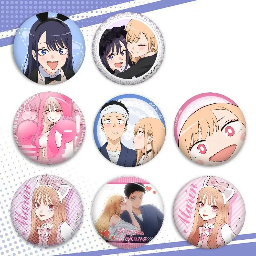 My Dress Up Darling M-Marin Cartoon-Broschen, Anime-Abzeichen, runde handgefertigte Brosche, Anstecknadeln, Schmuck für Rucksack, Kleidung, Geschenke