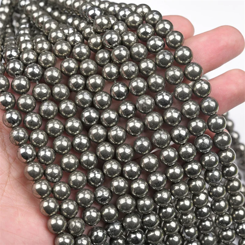 Großhandel mit runden Pyritperlen, halbfertiges DIY-Armbandzubehör, Zubehör für verstreute Schmuckherstellung – Detail 2