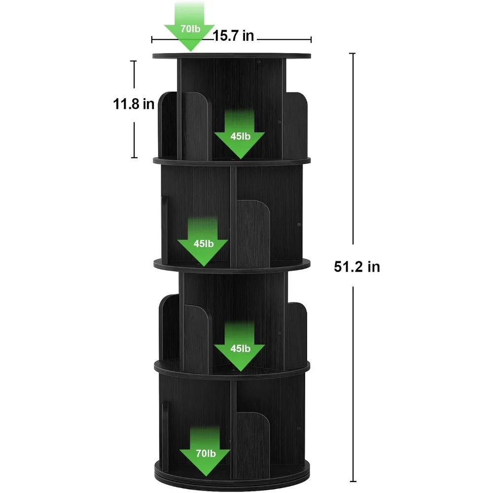 Bookcase Large capacity rotatable With 4 tier shelf design, a open top shelf Easy to store 15.7