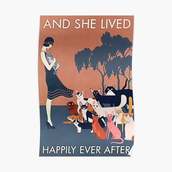 And She Lived Happily Ever After Graph  Poster Art Decor Vintage Decoration Print Wall Painting Picture Room Home Funny No Frame