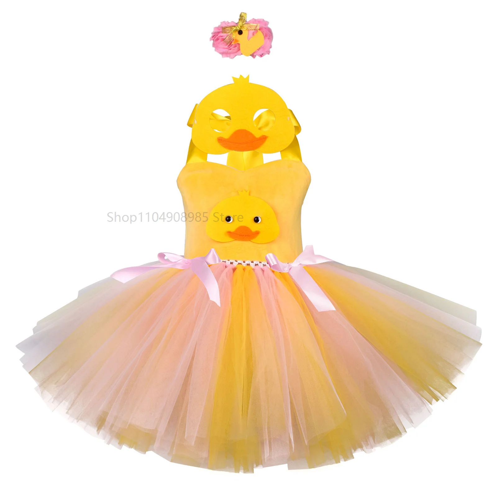 

Girl Duckling Animal Cosplay Costume Children Cute Duck Tutu Dress Stage Performance Dress Mask Halloween Party Outfit