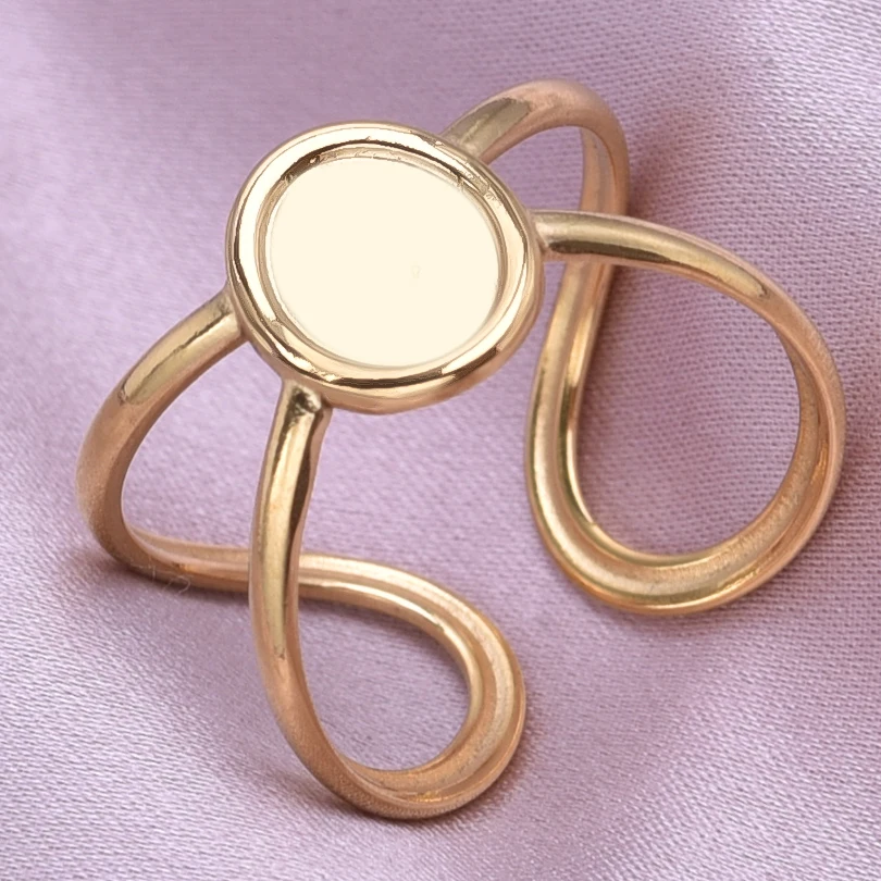 6pcs Fashion Classic Stainless Steel Ring Real Gold Plated Oval/Peach Heart/Sunflower/Square Blank Base Rings Wedding Gift