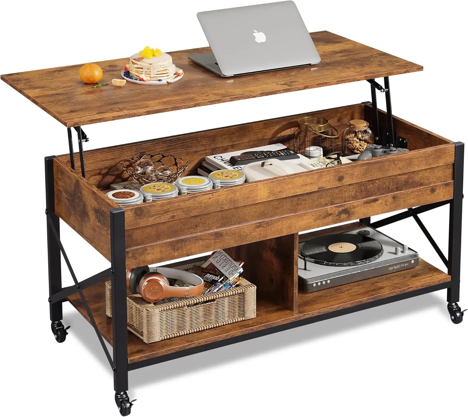 

Coffee Table, 41.3" Lift Top Coffee Table with 4 Wheels, Hidden Compartment, Storage Shelf and Lift Tabletop for Living